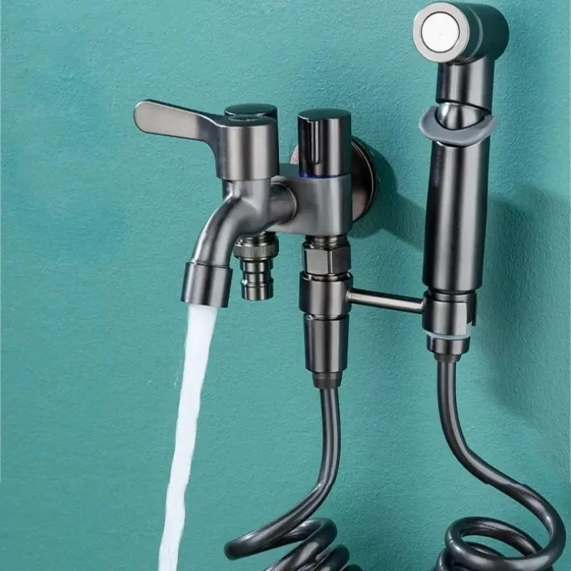 

Трехходовой смеситель для раковины, кран для стиральной машины, угловой клапан, переключатель из нержавеющей стали, многофункциональная швабра для балкона, кран для бассейна, пистолет, серый