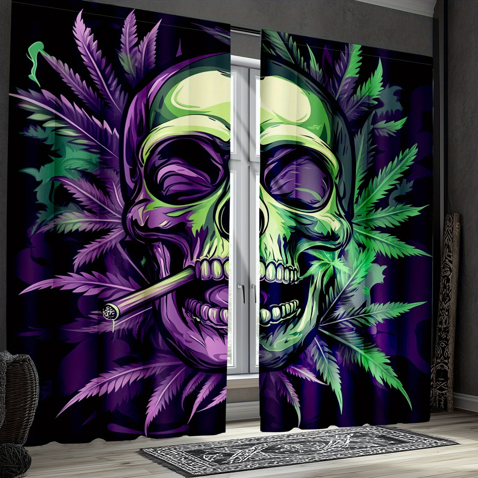 

Шторы с черепом Marijuana, психоделическое искусство, оконные шторы, готический дизайн, домашний декор, тема хиппи, гостиная