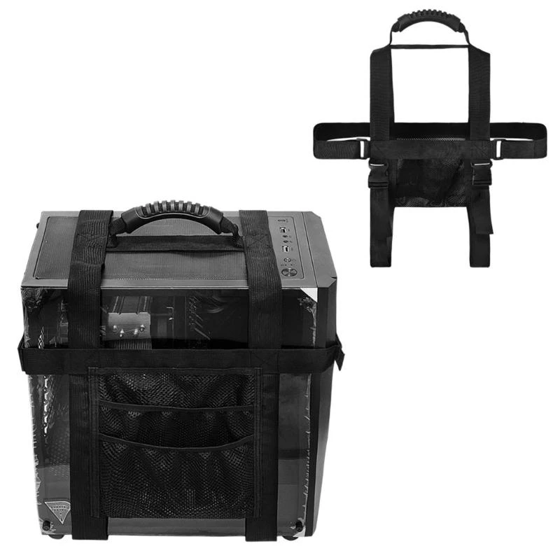 Ergonomic PC Tower Carrying Strap Desktop Carrying Case Belt Computer Travel Holder with Pocket for Cable Transporting 896C
