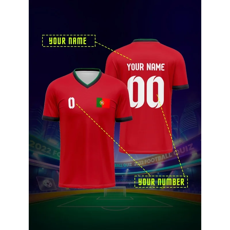 Camiseta con estampado de camisetas de Portugal para hombre, camiseta de fútbol personalizada con estampado 3D, camiseta de manga corta con cuello redondo holgado de verano, camisetas deportivas