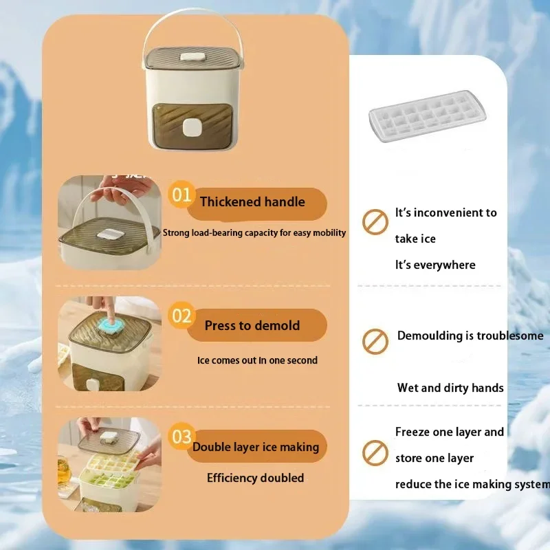 Boîte de stockage de glace Double couche avec couvercle, plateau à glaçons de grande capacité de qualité alimentaire, moule pour congélateur, bricolage, usage domestique et de cuisine