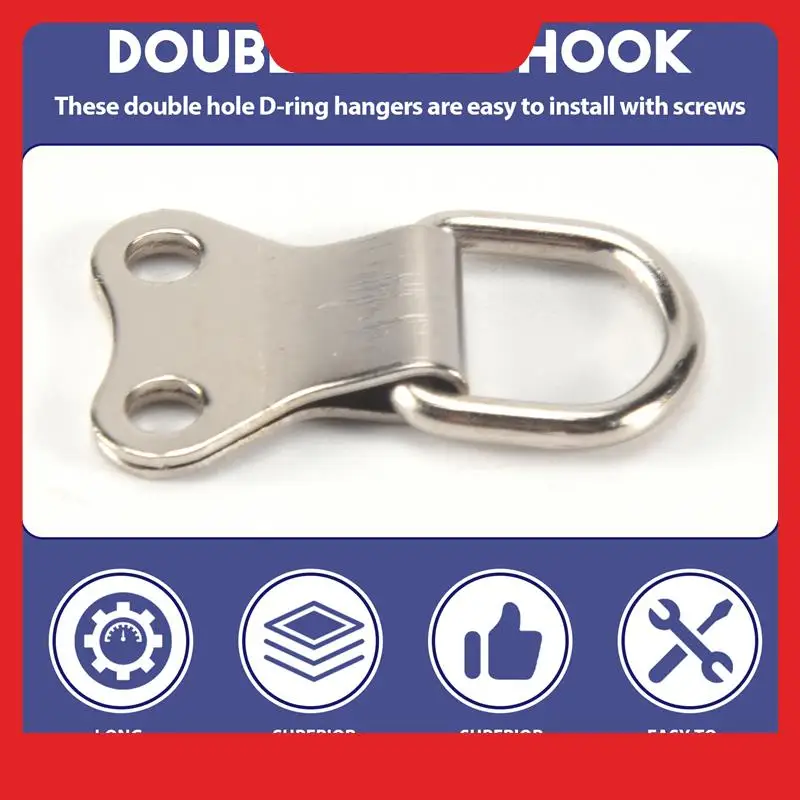25 Pcs D-Ring Picture Frame Hanging Hooks Double Hole Hangers With Screws Silver
