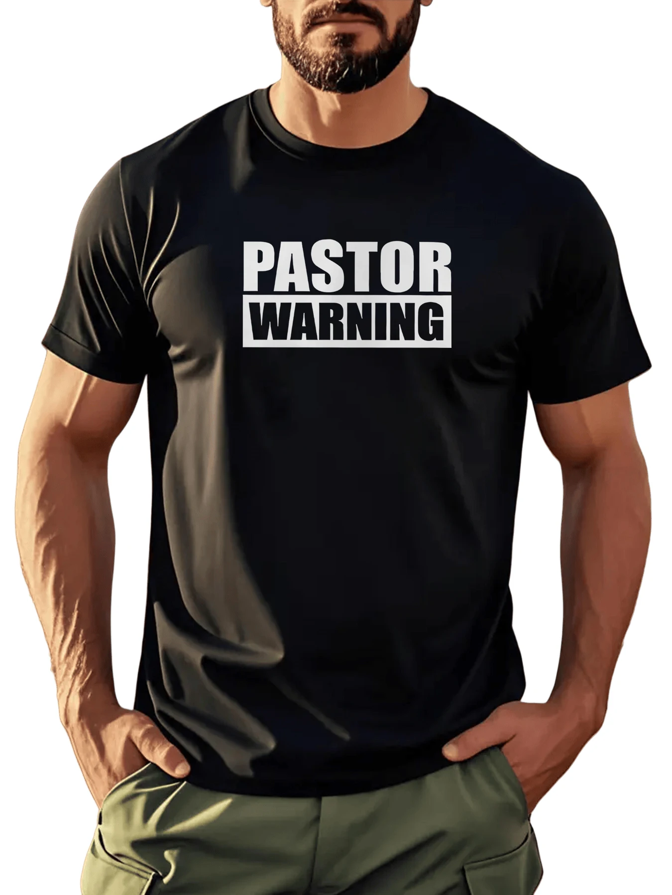 

Модная мужская повседневная футболка PASTOR WARNING Футболка с графическим принтом Уличный тренд Стиль Летний дышащий топ с короткими рукавами Забавный
