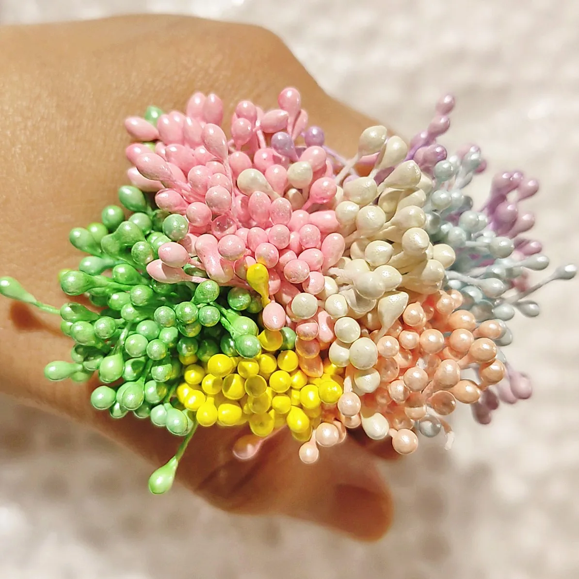 500pcs 3mm Length 65mm Multi Colors Options Pistil Stamen Artificial Flower Stamens Cake Decoration Double Head Pearl Stamens