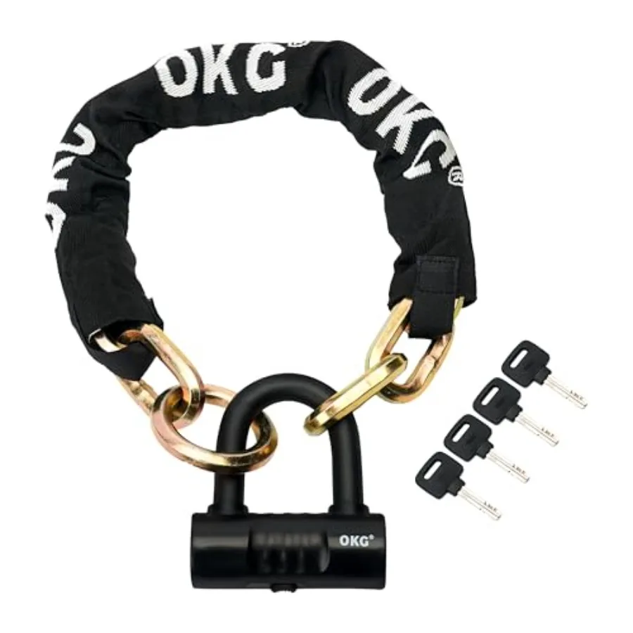 

OKG Heavy Duty Bike Lock Black 8lb 2.6ft x 1/2in 12mm Thick Cut Proof Chain Combo 18mm Small U Lock for Motorcycles ATVs Mopeds