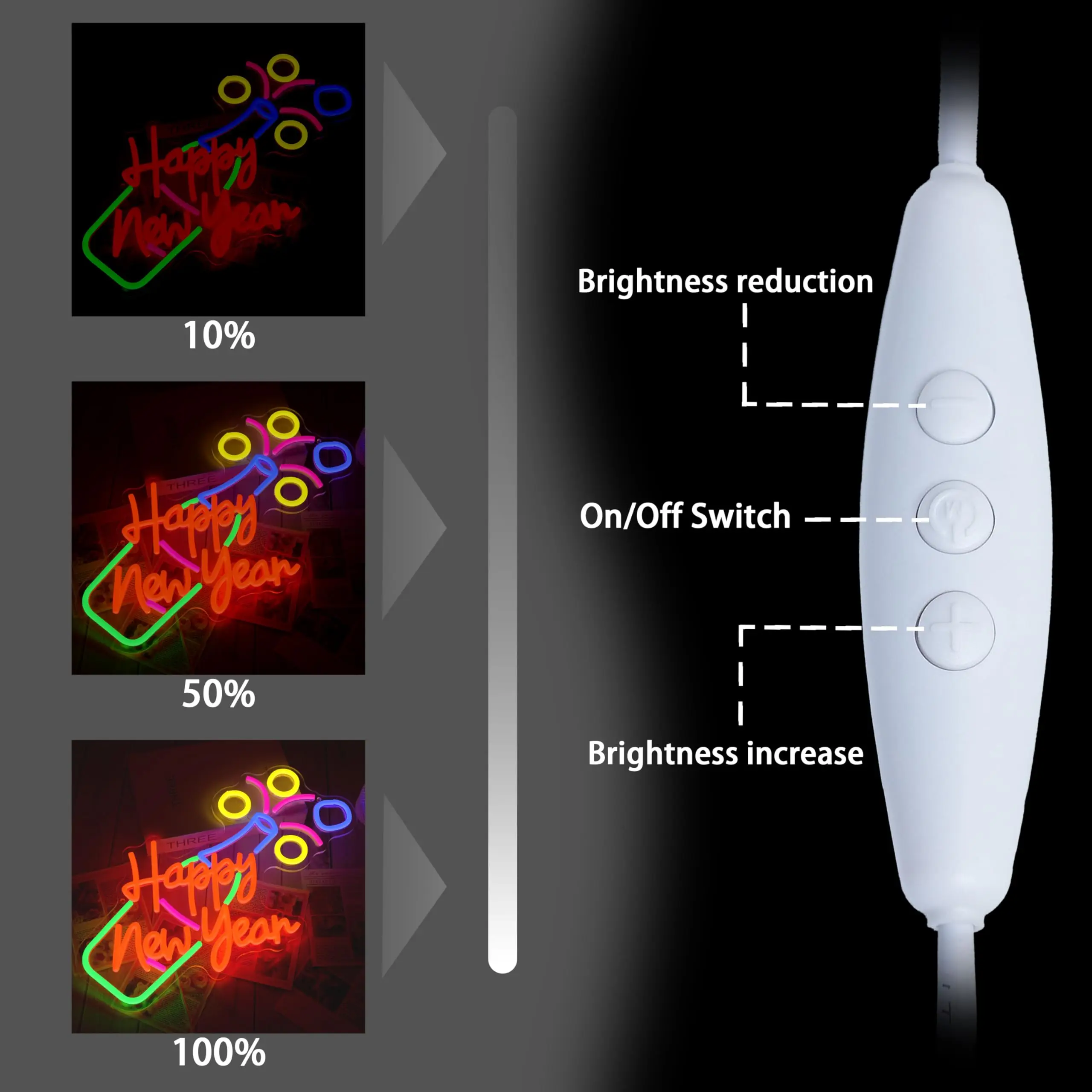 Gelukkig Nieuwjaar Neon Sign Dimbare Fles LED USB Light Up voor Wall Decor voor Oudejaarsavond Party Christmas Home Bar Decor