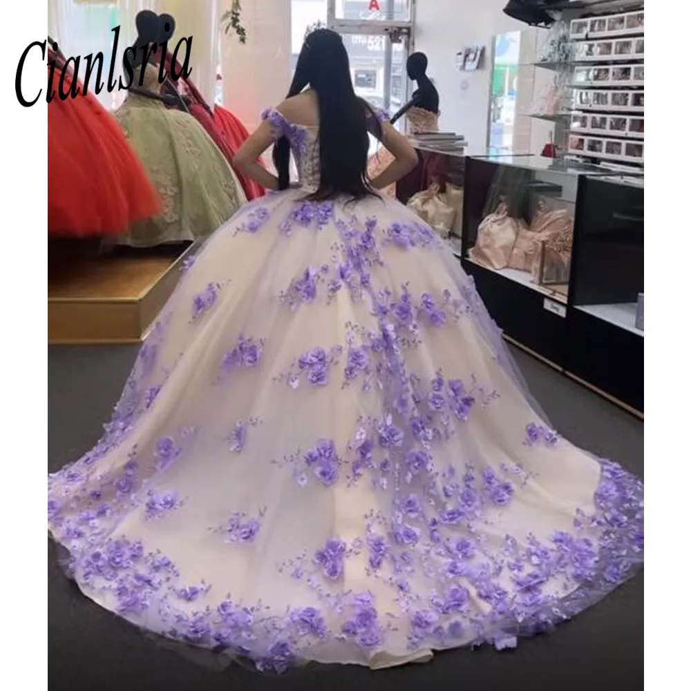 Lalic quinceanera vestidos 3d flores contas de renda apliques doce 15 16 vestido festa wear xv años