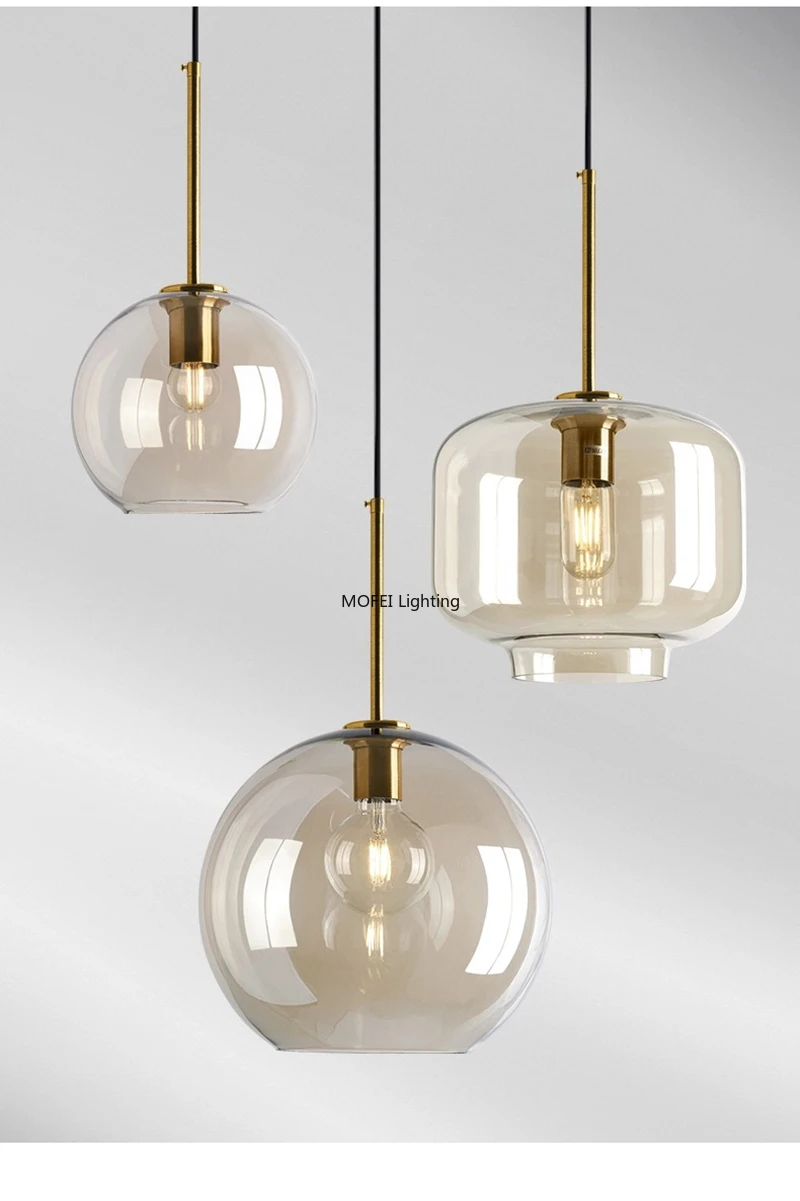 Art Industrial Retro E27 Glass Pendant Light Nordic Loft Chandelier Kitchen Restaurant Minimalist Hanging Lamp Suspension LED
