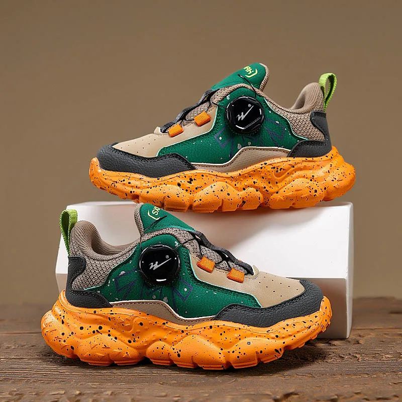 Autumn Winter Casual Sneakers For Boys Girls Knob Comfy Leather Children's Sports Shoes Lightweight Platform Kids Running Shoes - Image 2