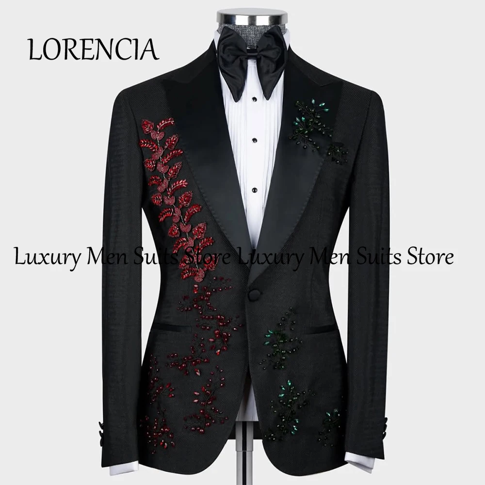 

Sparkly Crystal 2 Pieces Suit for Male Single Breasted Wedding Party Outfits Tuxedos Customized Blazer Pants costume homme