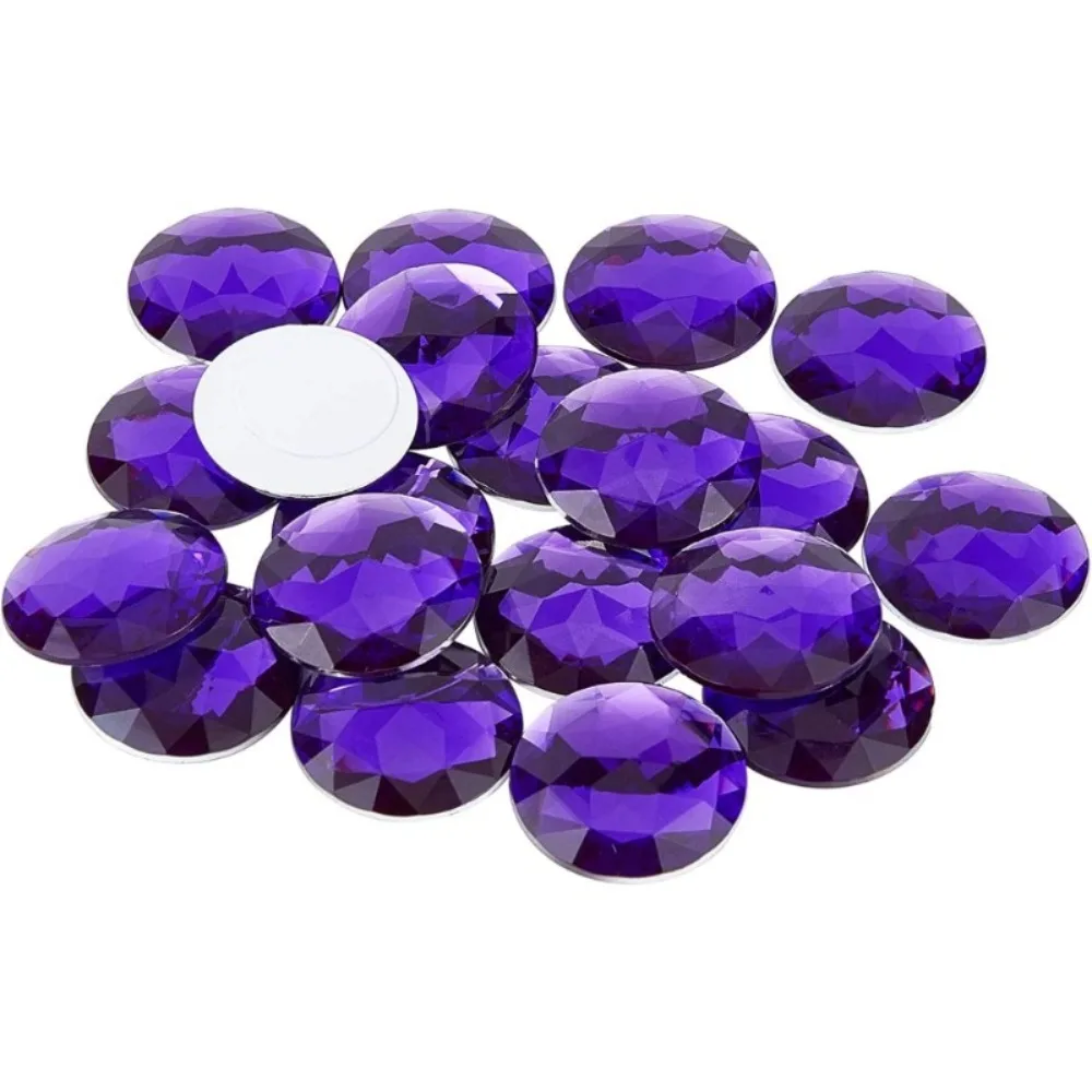 50Pcs 30mm Flat Back Round Acrylic Rhinestone Self-Adhesive Plastic Circle Gems Stick On Jewels(Purple) for Costume Making