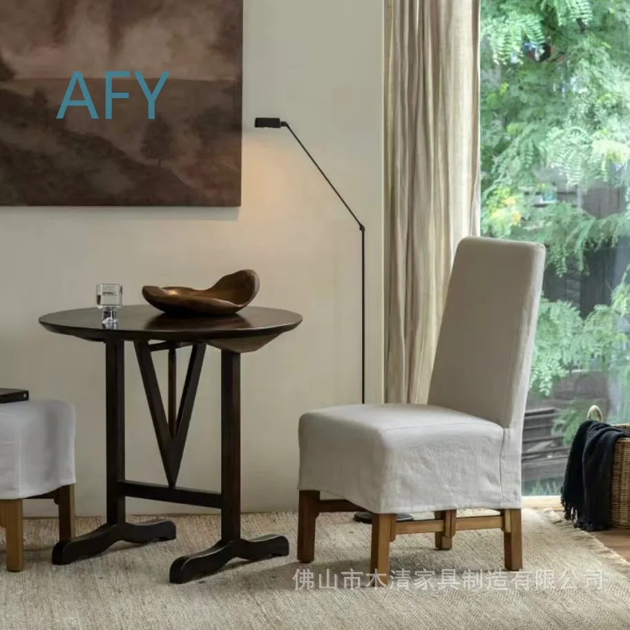 V Shape Folding Table for Home Use Small Space Round Dining Table Solid Wood Wabi Sabi Retro Style Coffee Table for Living
