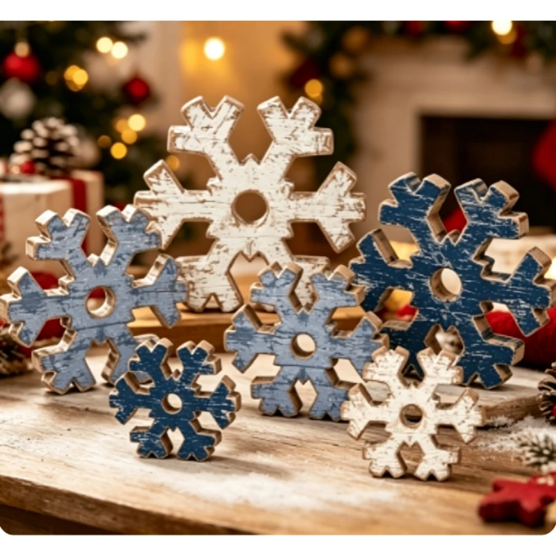 Christmas Snowflake Wooden Figurine – Festive Atmosphere Tree Decoration Wooden Hanging Accessory