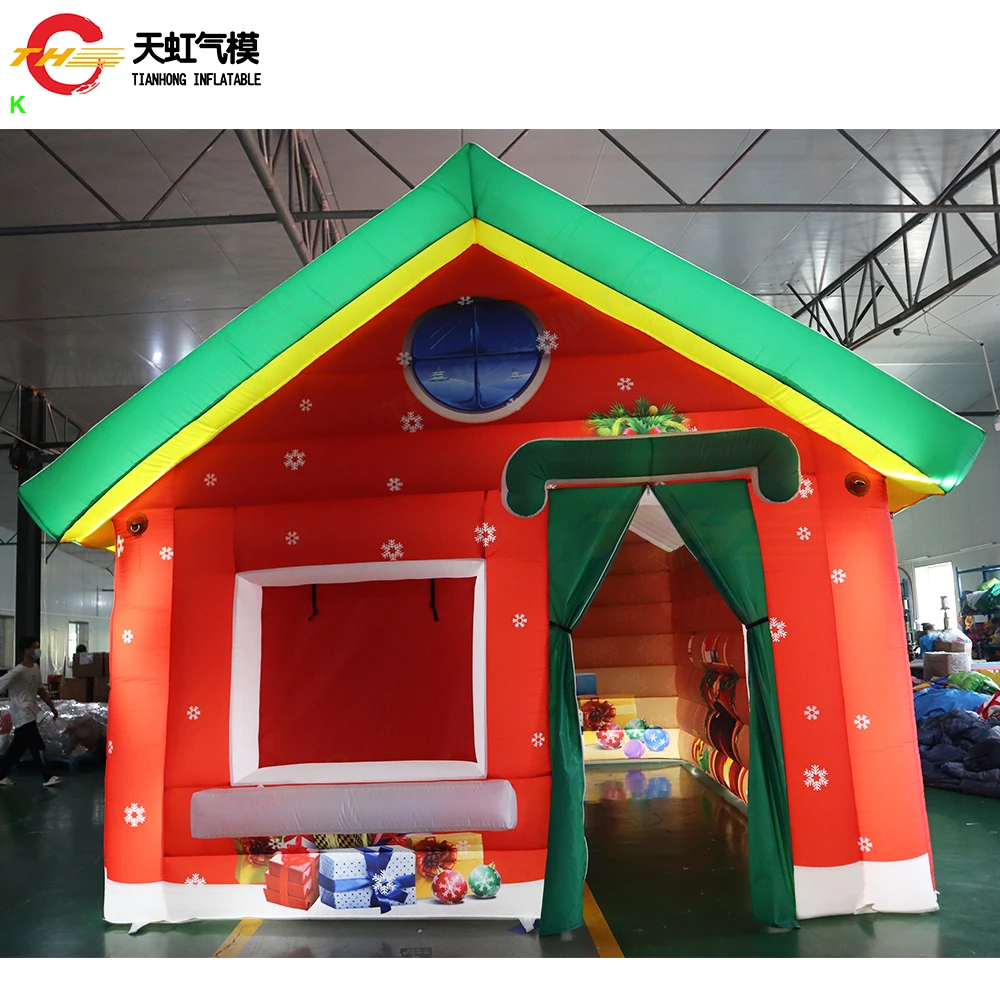 Fast Shipping 6x5x3.5mH Inflatable Christmas House with LED Lighting Inflatable Xmas Village Santa Houses Light Up Holiday