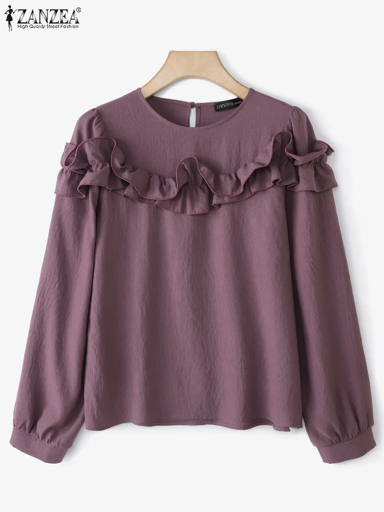

Vintage Ruffled Blouse Women Elegant Office Work Tops Blusas Autumn Long Sleeve Solid Color Tunics 2025 ZANZEA Casual Pullover