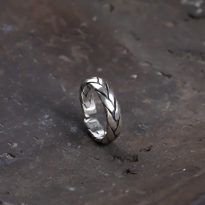 Cuerda de cáñamo de plata de ley tejida a mano tailandesa, anillo de estilo coreano para hombres y mujeres, anillo de cola de moda de plata tailandesa