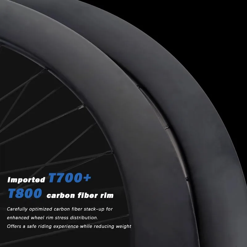T800 CARBON FIBER 60MM HEIGHT DISC BRAKE 24H SEALED 12MM THROUGH HUB 120 CLICKS TUBLESS READY 700C BICYCLE WHEELSET