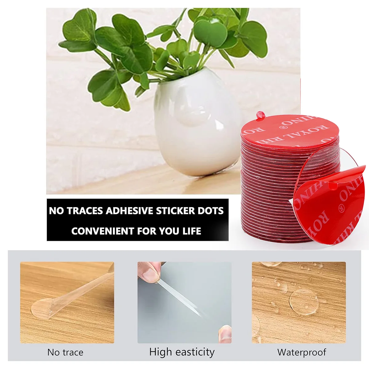 وسادات شريطية شفافة من الأكريليك على الوجهين - ملصقات ذاتية اللصق مقاومة للماء ولا تترك أثرًا وقوية للغاية للاستخدام المنزلي في السيارة