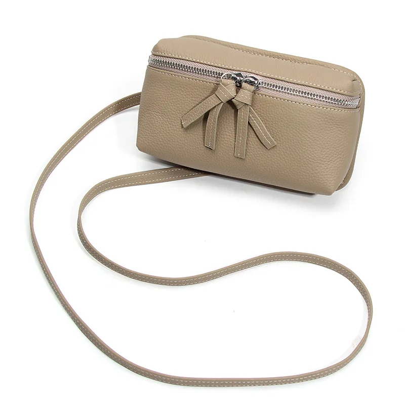 Cowhide Women Phone Wallet Genuine Leather Shoulder Messenger Bag Female Clutches Purse Light Weight Small Crossbody Bag Black
