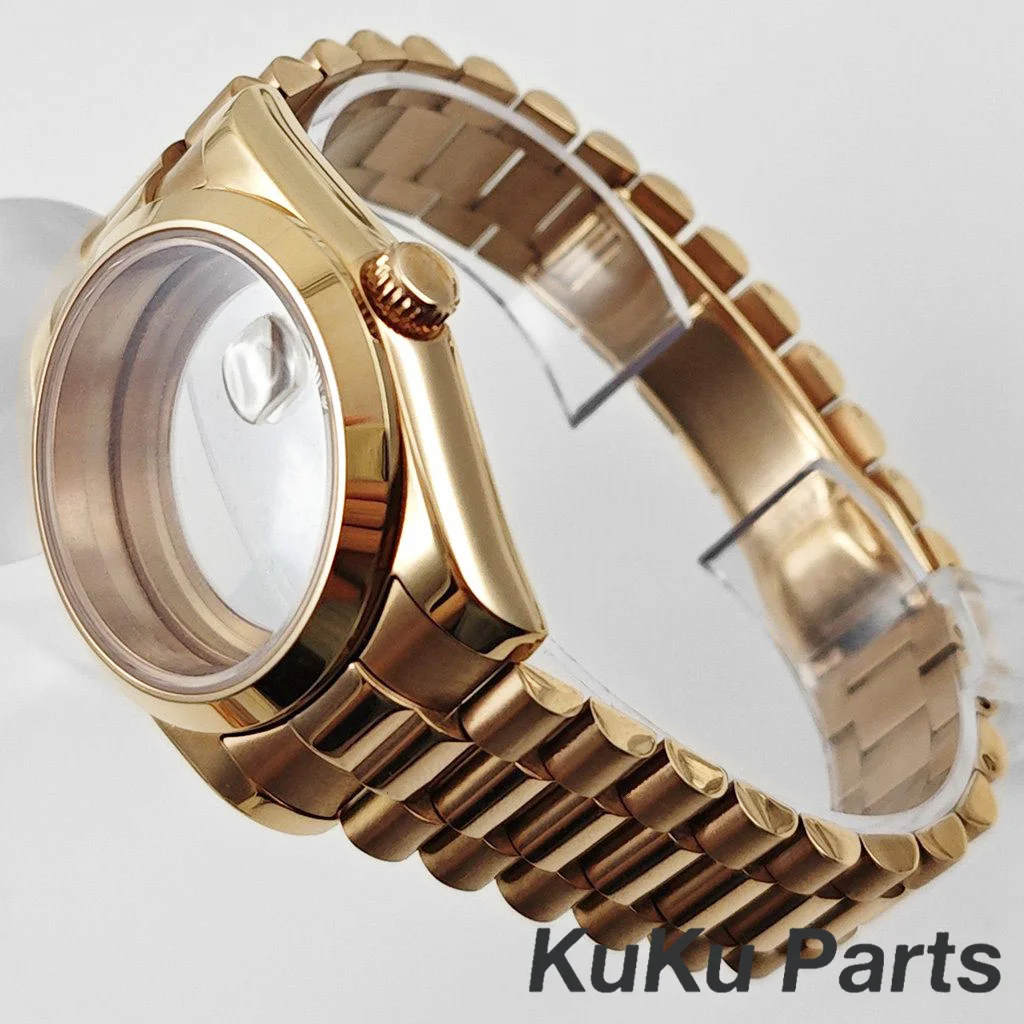 Boîtier de montre en cristal saphir plaqué or Rose 36MM/40MM, pour mouvement NH34 NH35 NH36 NH38 NH70 NH72 ETA2824