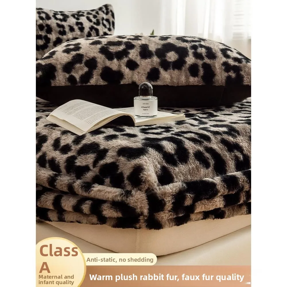 

Thickened Winter Rabbit Fur Bedding Cover Single Person Milk Long Plush Mattress Protector Anti-Slip Mattress Cover