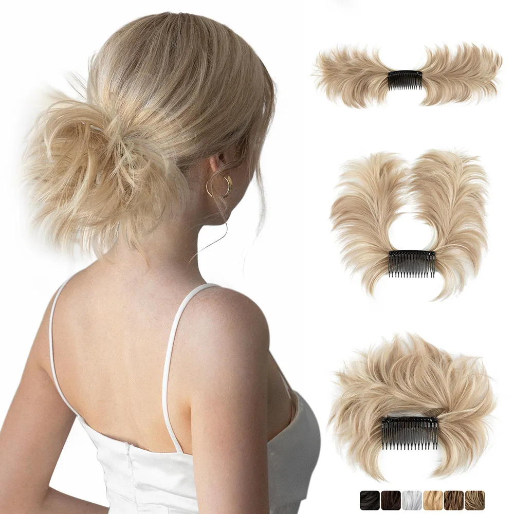 SARLA syntetyczne roztrzepany kok doczepiane włosy klipsy treski kręcone włosy Chignon Scrunchies pączek Updo kawałki włosów dla kobiet