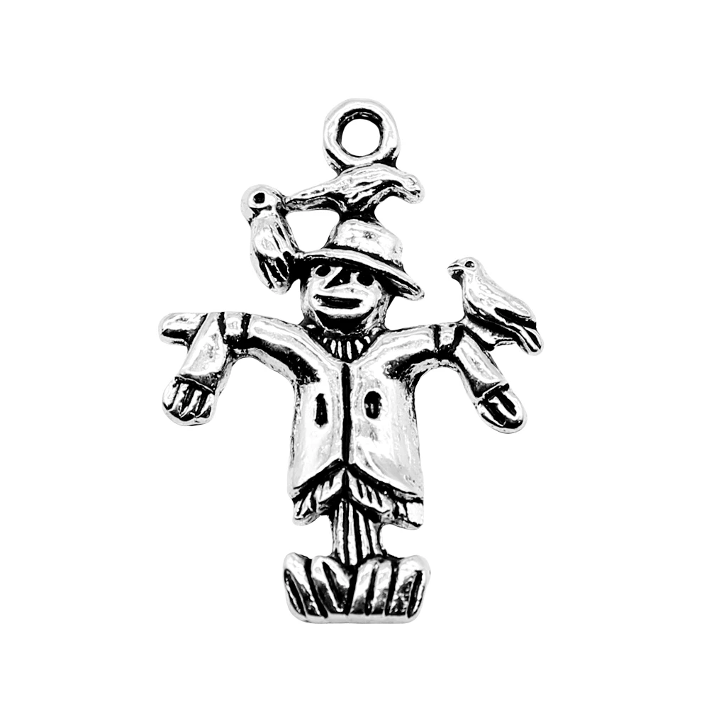 WYSIWYG 10pcs 25x18mm Scarecrow Charm Pendants For Jewelry Making Antique Silver Color Scarecrow Pendants Charm Scarecrow