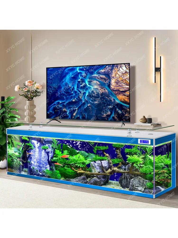 TV Cabinet Super White Glass Fish Tank Home Floor Integrated Natural Ecological Aquarium separador acuario fish tank aquarium