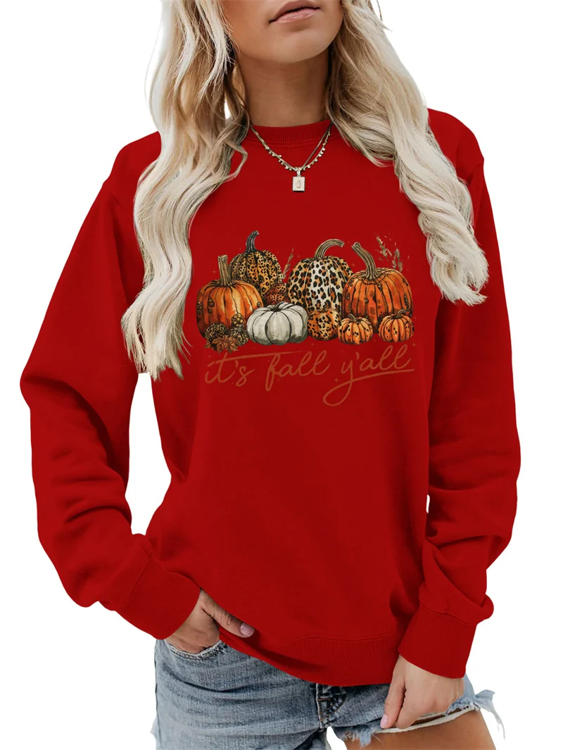 New cotton fun long sleeve women's it's fally's all pumpkin letter print autumn and winter vintage crew-neck hoodie