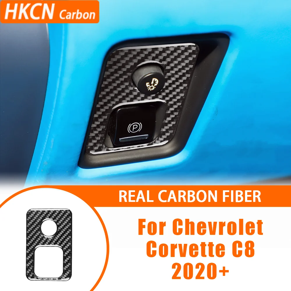 Car Accessories Carbon Fiber Interior Electronic Handbrake Switch Panel Cover Trim Sticker For Chevrolet Corvette C8 2020—up