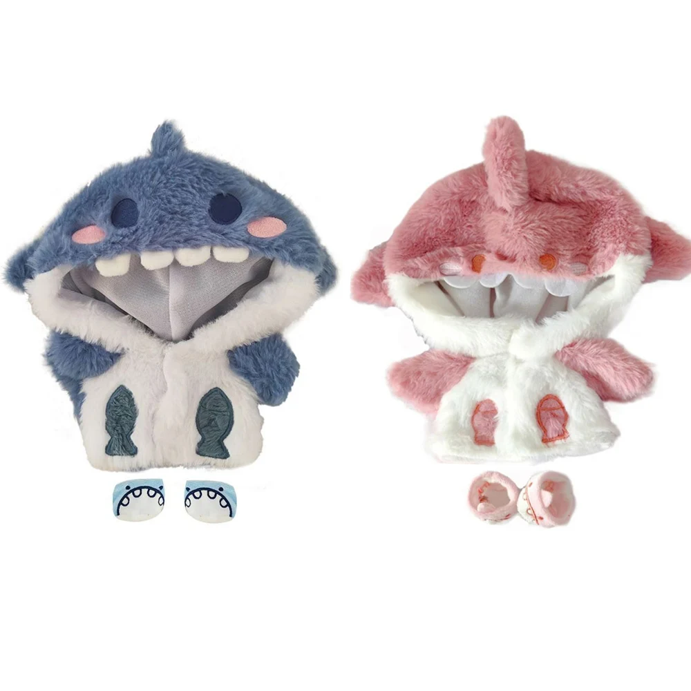 

Pink/Blue Cartoon Shark Coat 20cm Doll Clothes Couple Miniature Plush Hoodies Replacement Outfit Cotton Stuffed Doll Accessories