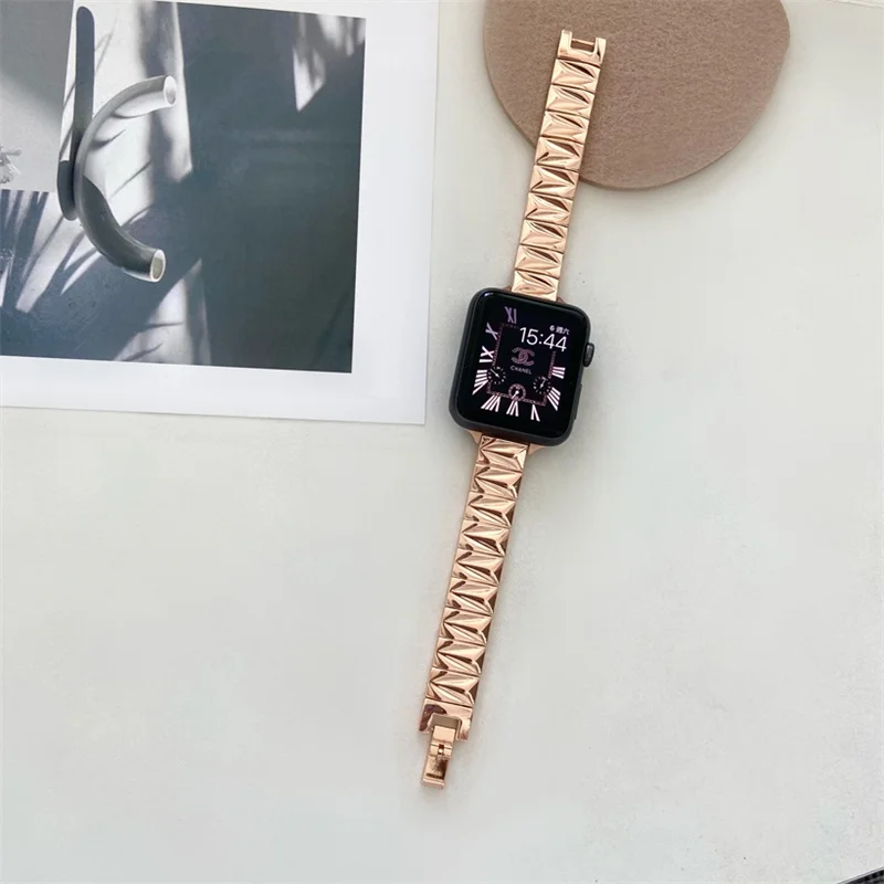 Geometric Pattern Stainless Steel Strap for Apple Watch Series 7 6 5 4 SE 3 2 Woman Metal Watch Wristband for iWatch smart watch