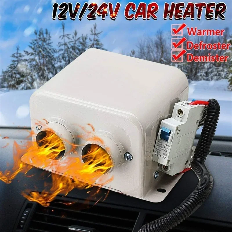 

12/24V 600/800W Portable Car Heater with Dual Air Outlets Window Defroster Electric Windshield Heating Fan