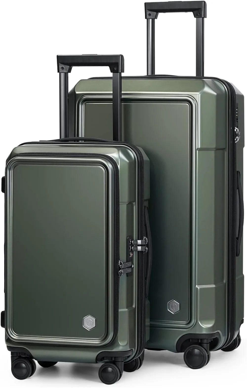 

Coolife Luggage 2 Piece Luggage Set Carry On Spinner Suitcase Set with Pocket Compartment Weekend Bag Hardside Trunk (green_zipp