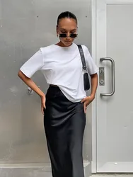 Elegant Satin Black Trumpet Skirts Fashion Slim High Waist Skirts Women Female Solid Office Long Skirt Spring Summer