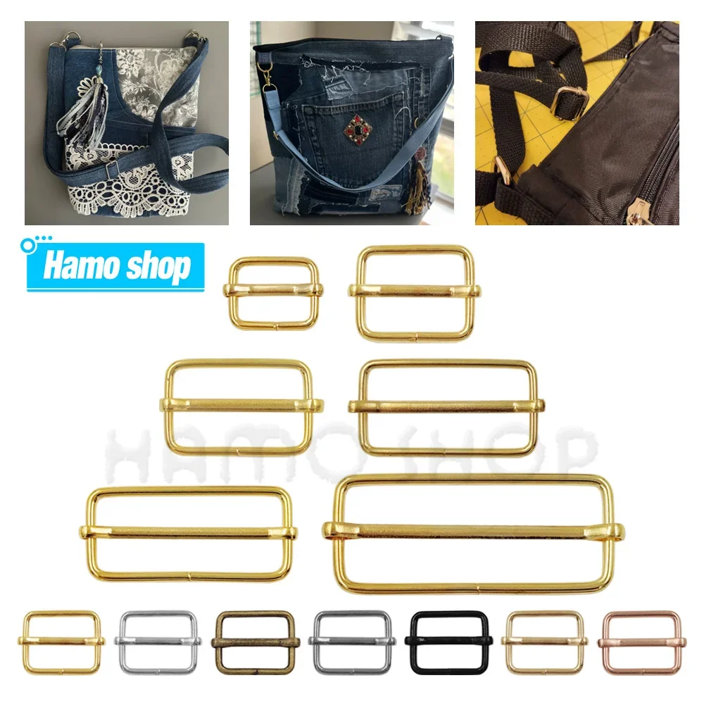 10pcs Metal Slides Square Ring Buckles Strap Adjuster For Belt Ribbon Strap Bag Hardware Sewing Cat Dog Collar DIY Accessories