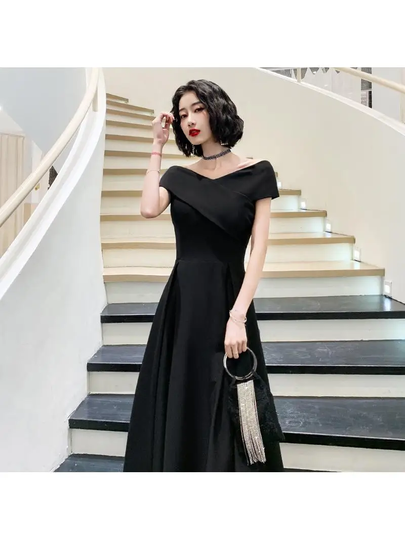 

Ele Satin Bla-oulder Evening Gown Women's Par Dr Luxury mat Annual Conference Host Performance