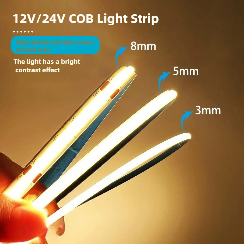 3mm 5mm COB LED Strip 12V 24V Dimmable 3000K 4000K 6000K High Density Flexible LED Light For Home Decor RA90 LED Strip Lights