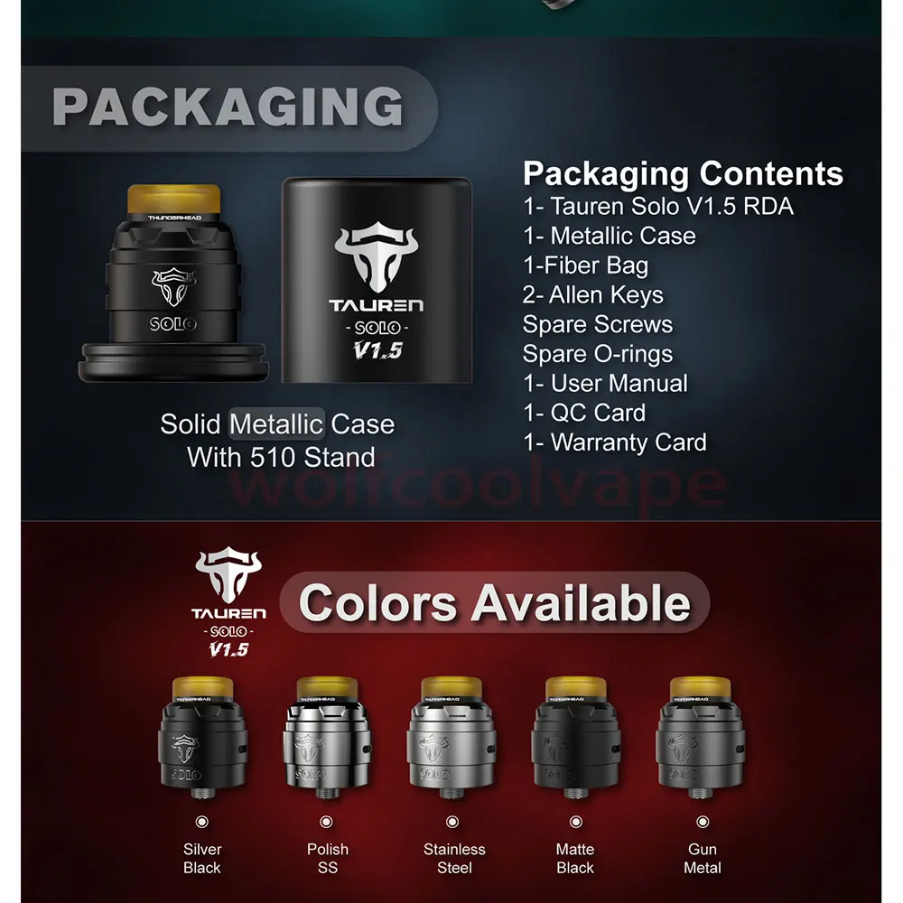 ThunderHead Creations Tauren Solo V1.5 RDA atomizador de 24mm RDA vape mtl rda atomizador de goteo reconstruible con Pin BF