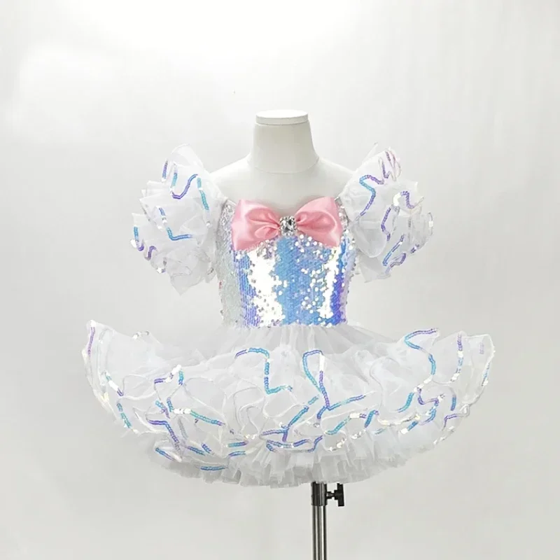 أطفال قاعة الملابس الترتر الحديثة الرقص توتو فستان الفتيات ملابس رقص الجاز مرحلة ارتداء طفل فستان الزفاف الأميرة