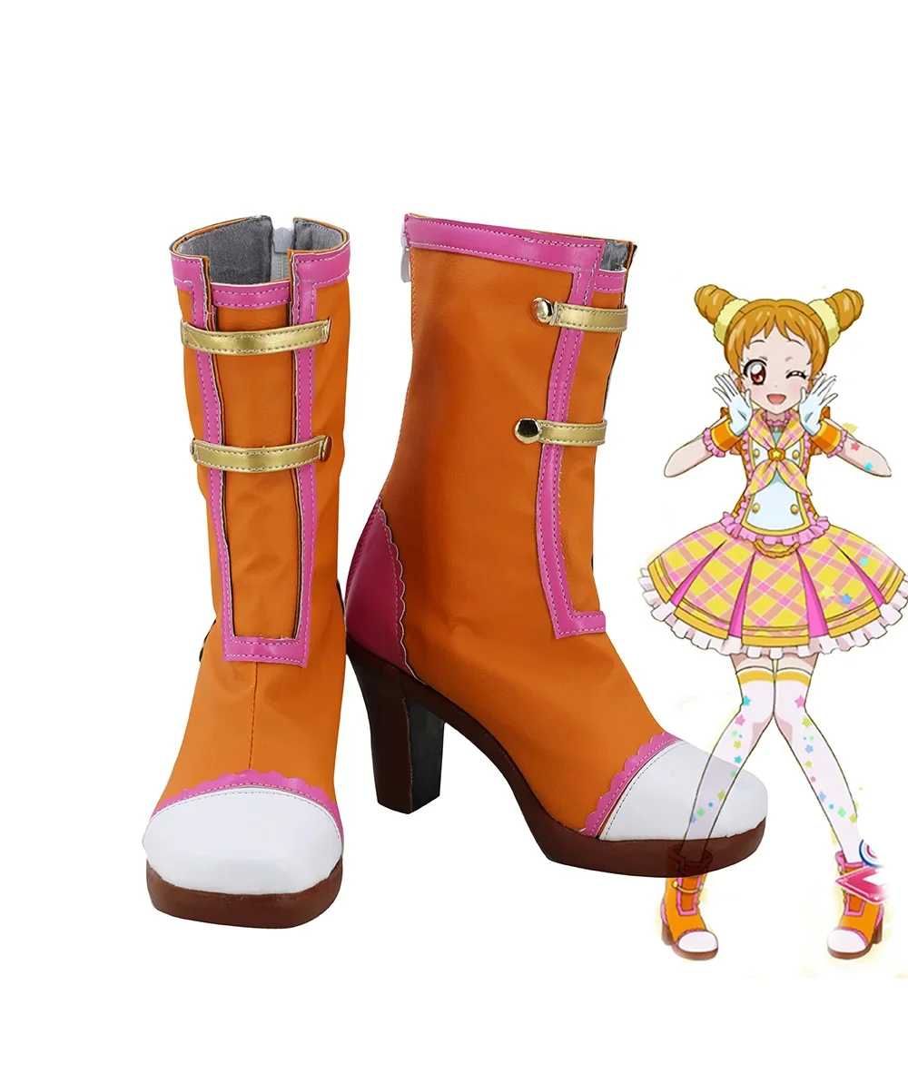 Aikatsu Arisugawa Otome Cosplay Boots Orange High Heel Shoes Cosplay Custom Made