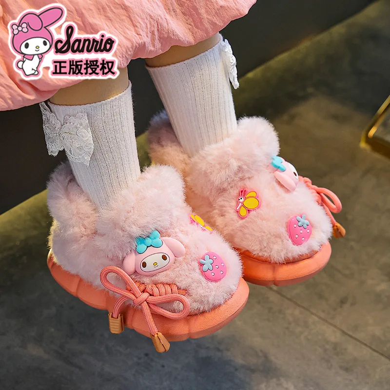 

Хлопковые тапочки «Hello Kitty», осень/зима My Melody, Cinnamoroll, плюшевые тапочки на плоской подошве с героями мультфильмов, теплые тапочки Kuromi, подарок