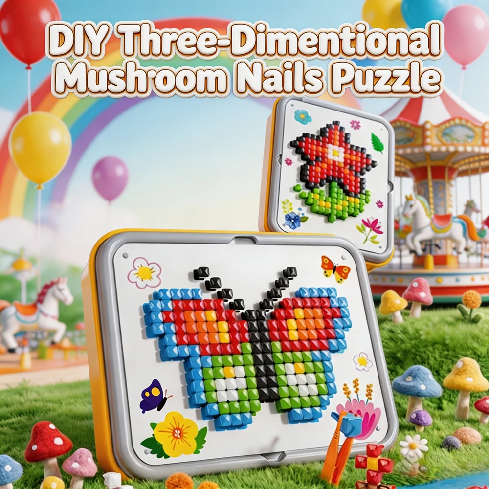 3D DIY Mushroom Peg Building Toy Creative Pegboard Puzzle Playset with Storage Case Hands on Activity Toy Birthday Gift
