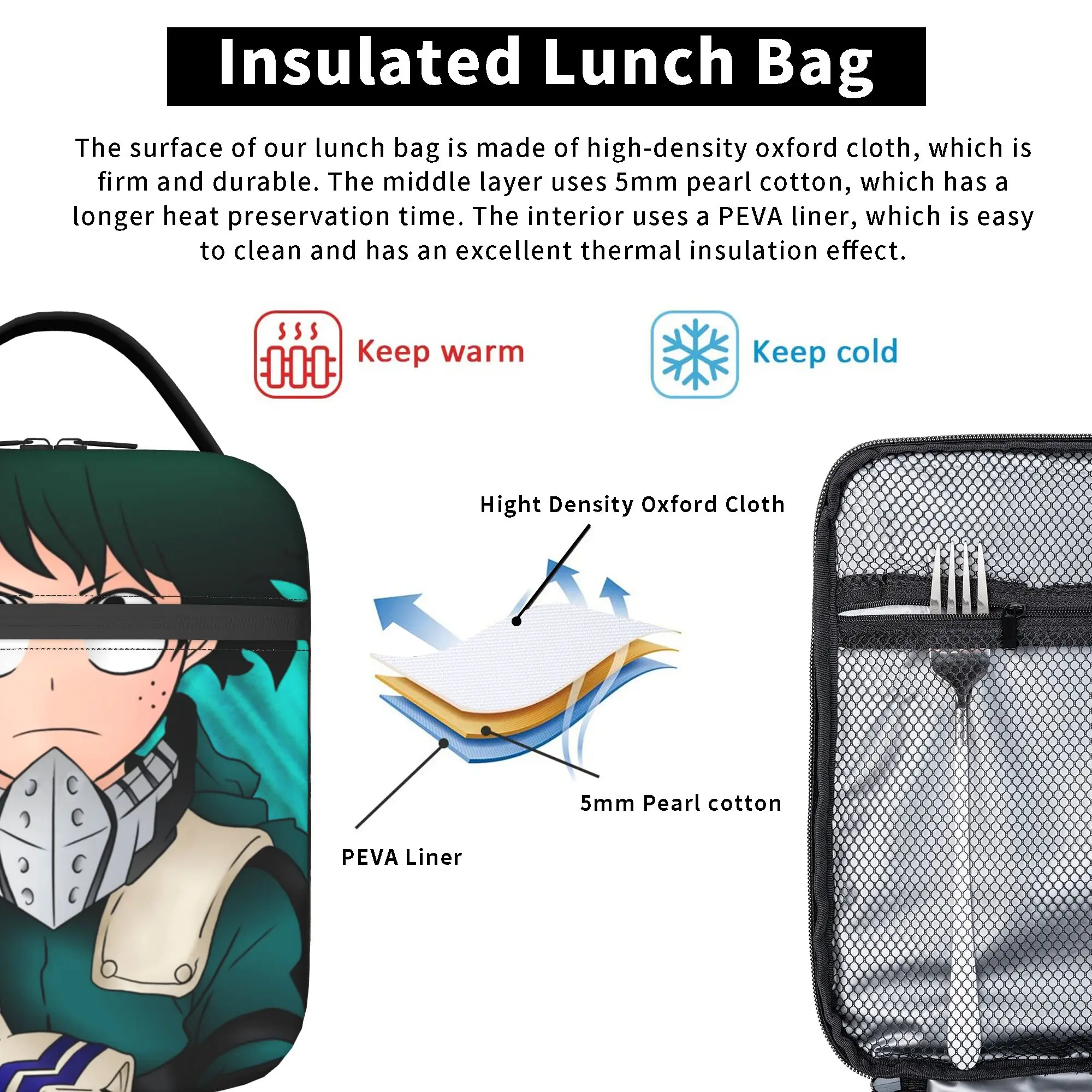 Deku My Hero Academia Anime Thermal Insulated Lunch Bags  Portable Food Container Bags Thermal Cooler Lunch Boxes view 3