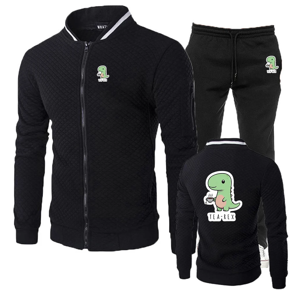 Spring And Autumn 2025 Tea-Rex Dinosaur Logo Print Men's Absorb Sweat Slim Hoodies Outdoor Sports Long Pants Suits