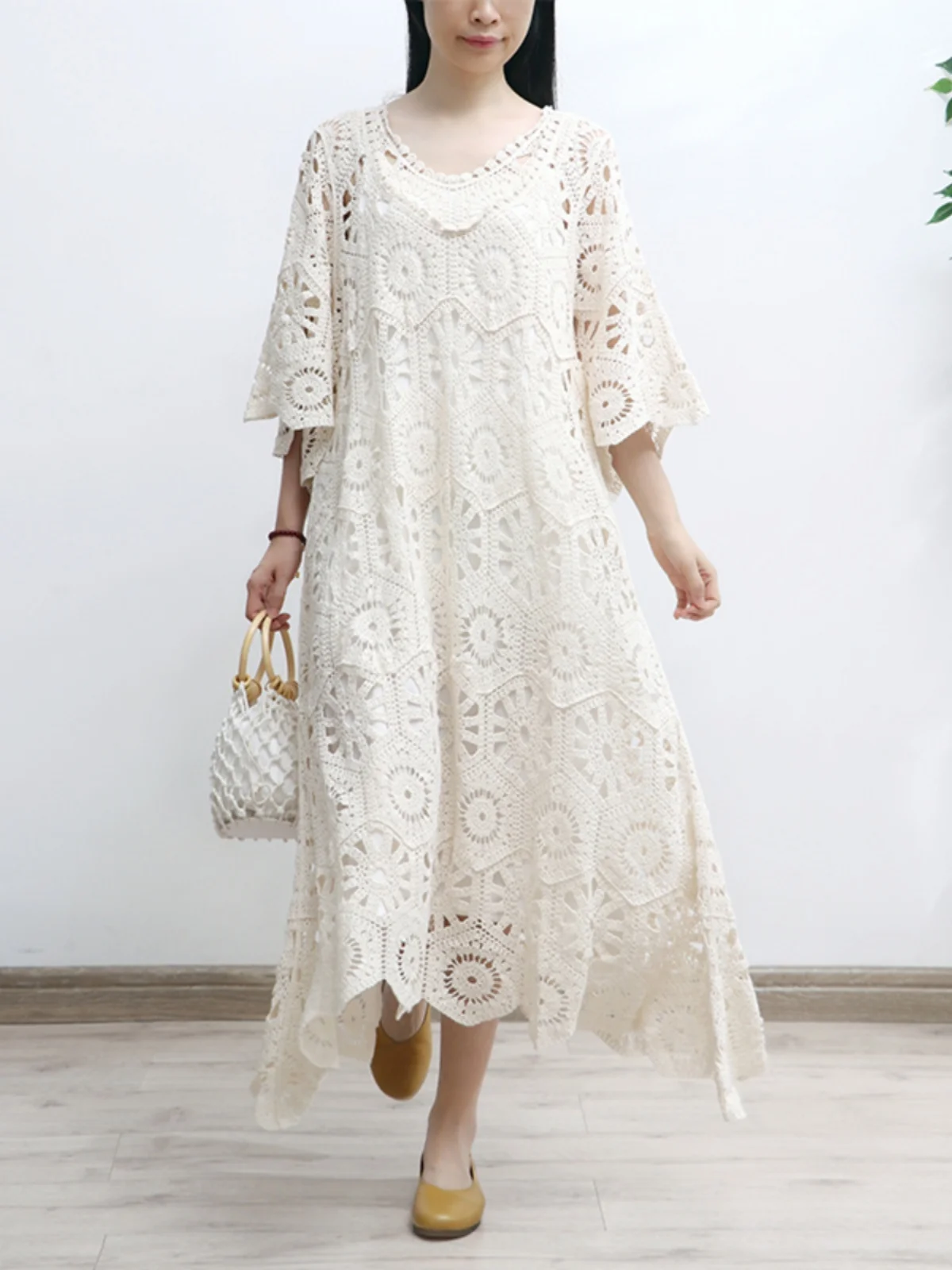 TIYIHAILEY Frühling Sommer Frauen Stricken Häkeln Kleider Halb Flare Hülse Blau Rot Lose Damen Kleidung Mode Lange Mid-kalb