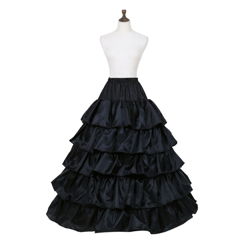 

Hoop Skirt Crinoline Petticoat Vintage Party Victorian Costume Underskirt Black Elastic Waist for Women Girls