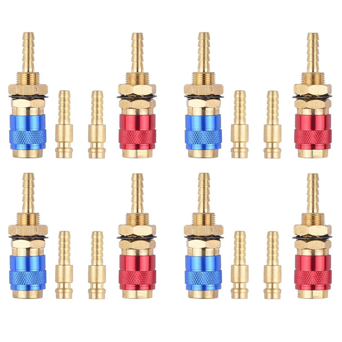 AS59 -8Pcs 6Mm 수냉식 공냉식 가스 워터 어댑터 MIG TIG 용접 토치 플러그 용 퀵 커넥터 피팅, 파란색 + 빨간색