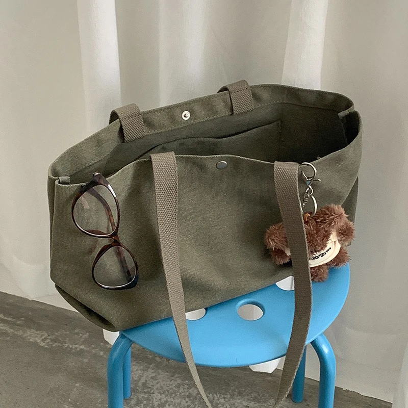 

Casual Canvas Tote Bags For Women Luxury Designer Handbags Purses 2026 New In Button Top Handle Large Capacity Underarm Shoulder