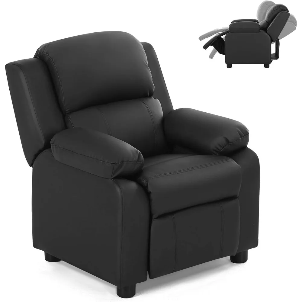 

Kids Recliner, Toddler Furniture Children Armrest Sofa Chair W/Front Footrest, Flip-up Storage Arms, Padded Backrest, (Black)